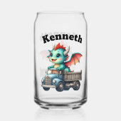 Abenteuerlicher Babydrache mit blauem LKW Dosenglas (Rückseite)