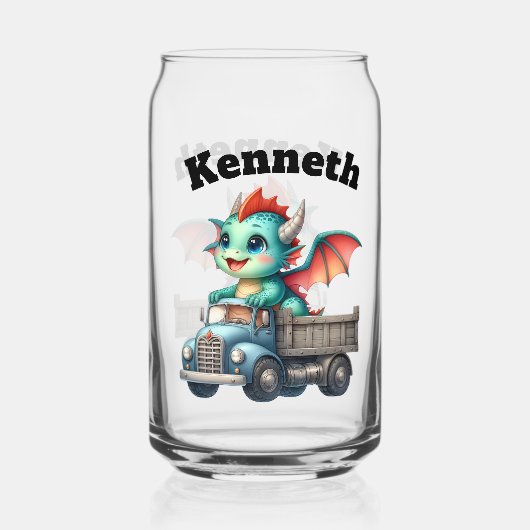 Abenteuerlicher Babydrache mit blauem LKW Dosenglas (Rückseite)