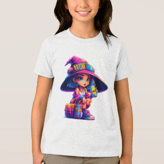 Abenteuerlustige kleine Hexe – Farbige Magie-Reise Tri-Blend Shirt