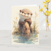 Abenteuerlustige Otter, die Dock halten Karte (Gelbe Blume)