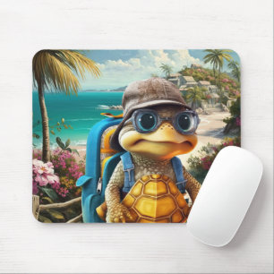 Abenteuerlustige süße kleine Schildkröte mit Rucks Mousepad