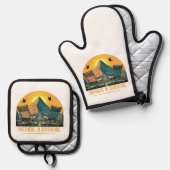 Abenteuerpartner | Retro-Camping Ofenhandschuh & Topflappen-Set (Vorderseite/Rückseite)