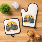 Abenteuerpartner | Retro-Camping Ofenhandschuh & Topflappen-Set (Oben Unten)
