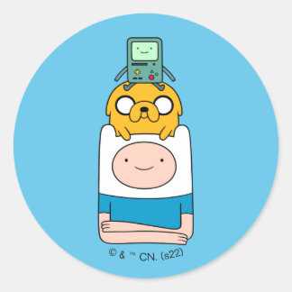 Abenteuerzeit | BMO, Jake & Finn Runder Aufkleber