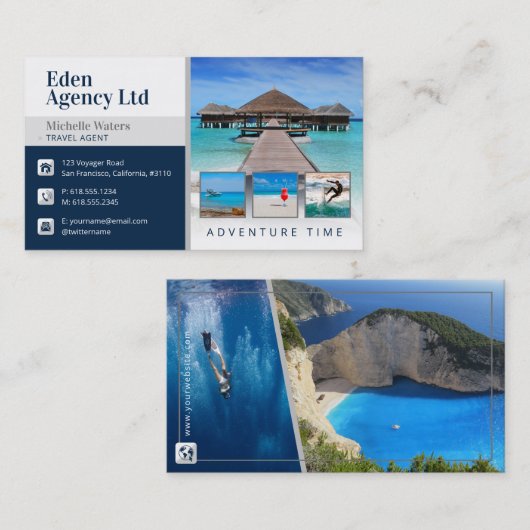 Abenteuerzeit | Tourismus | Agent für Reisen Visitenkarte (Vorne/Hinten)