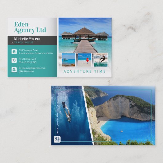 Abenteuerzeit | Tourismus | Agent für Reisen Visitenkarte (Vorne/Hinten)