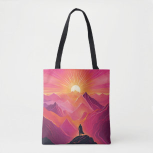 Abenteurer bei lebendigen Sonnenuntergangs-Gipfeln Tasche