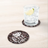 Aber das erste Kaffeekonzept weiße Typografie-Bohn Runder Pappuntersetzer (Vor Ort)