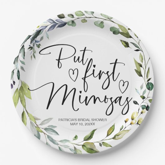Aber das erste Mimosas-Brautparty Pappteller (Vorderseite)