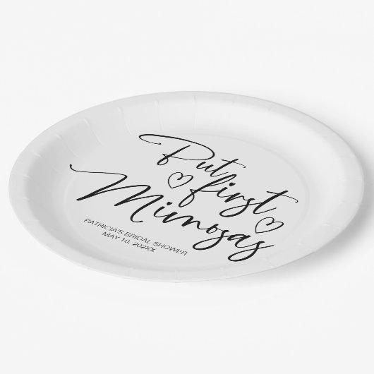 Aber das erste Mimosas-Brautparty Pappteller (Schrägansicht)