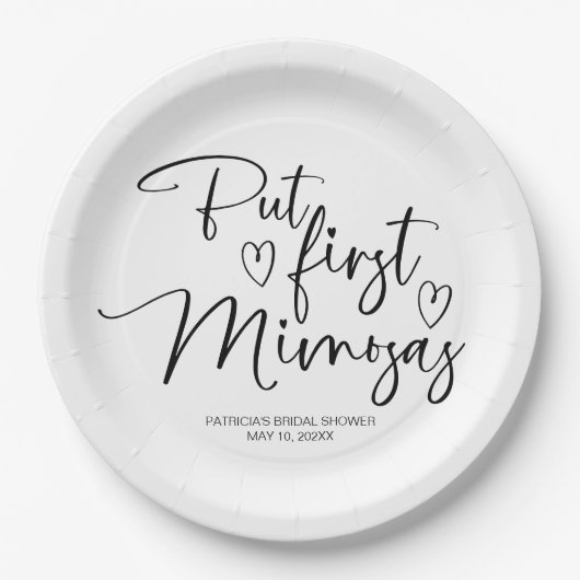 Aber das erste Mimosas-Brautparty Pappteller (Vorderseite)