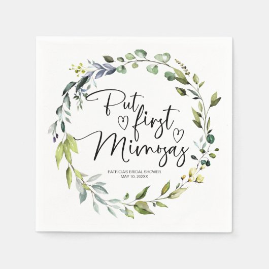 Aber das erste Mimosas-Brautparty Serviette (Vorderseite)