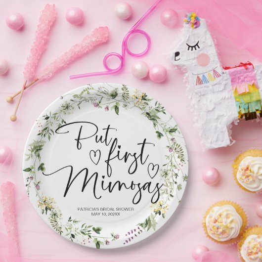 Aber das erste Mimosas-Wildblume-Brautparty Pappteller (Party)