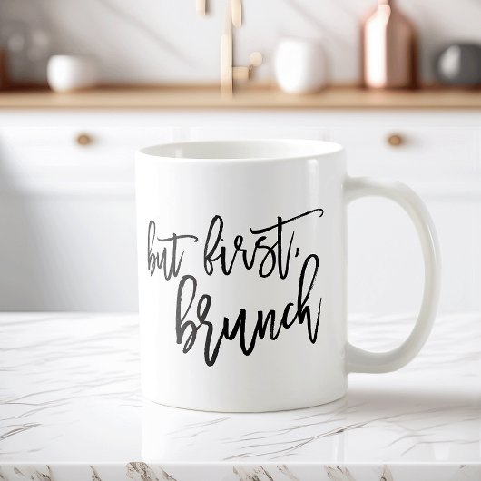 Aber das Zitat der ersten Brunch-Typografie Kaffeetasse