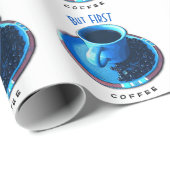 Aber die erste KAFFEE Blue Cup Saucer Foto Geschenkpapier (Rolleneckpunkt)