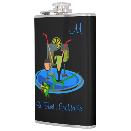 Aber erste Cocktails trinken Zitat Monogramm Flachmann (Links)