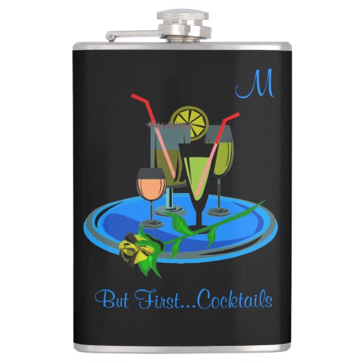 Aber erste Cocktails trinken Zitat Monogramm Flachmann (Vorderseite)