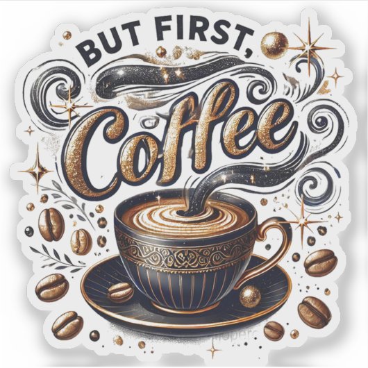 Aber erste Kaffeekunst - Stilvolles Gold Design Aufkleber (Vorderseite)