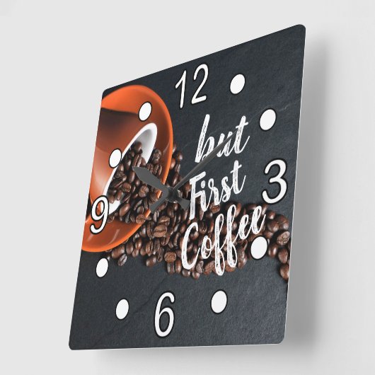 Aber erster Kaffee Quadratische Wanduhr (Winkel)