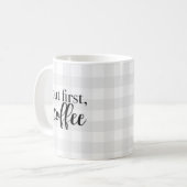 Aber First Coffee Grau Karo Pattern Kaffee Tasse (Vorderseite Links)