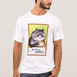"Aber First Coffee" Vintag Louis Wain Cat T-Shirt
