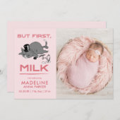 Aber First Milk Funny Cat Foto Birth Ankündigung (Vorne/Hinten)