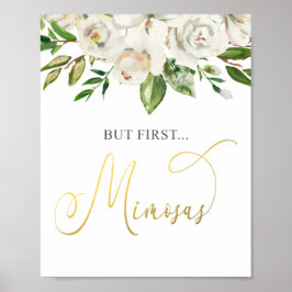 Aber First Mimosas White Floral Gold Poster