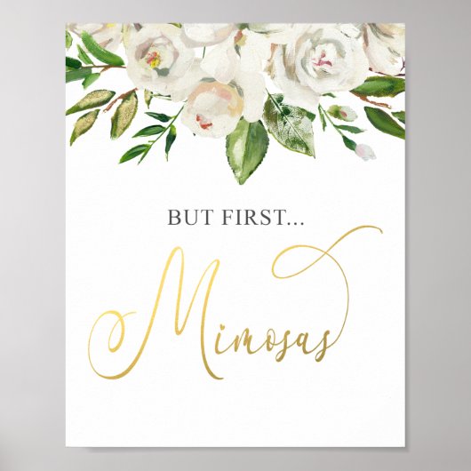 Aber First Mimosas White Floral Gold Poster (Vorne)