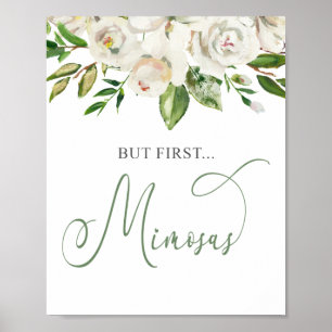 Aber First Mimosas White Floral Green Poster