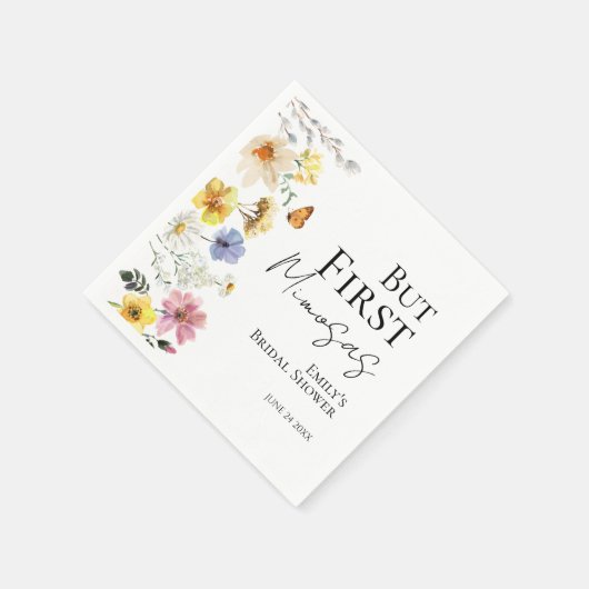 Aber First Mimosas | Wildblume Boho Brautparty Serviette (Ecke)