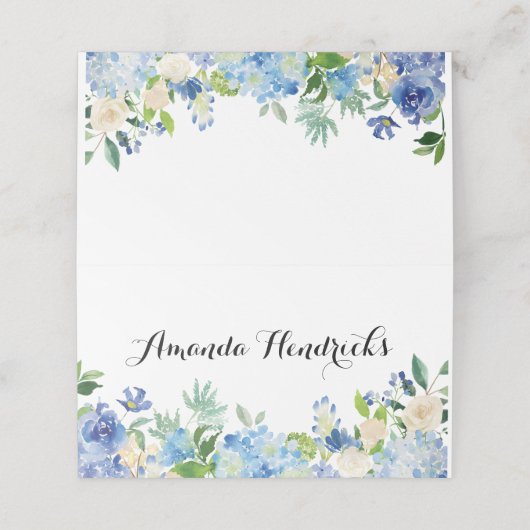 Aber Green Hydrangea Blume Hochzeit Platzkarte (Außenseite Aufgefaltet)