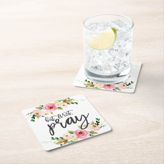 Aber zuerst, Bete, florales Gebet Boho blumengesch Rechteckiger Pappuntersetzer (Vor Ort)