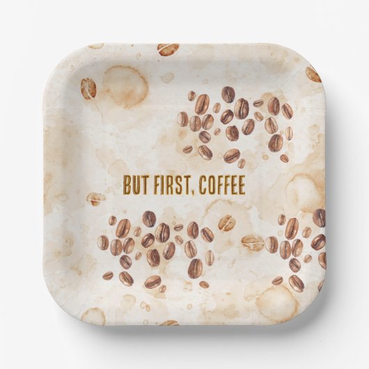Aber zuerst, Kaffee Goldbraun Pappteller (Vorderseite)