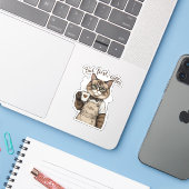 Aber zuerst Kaffee Katze Aufkleber (Laptop mit iPhone)