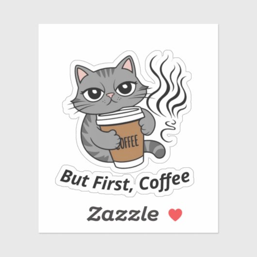 Aber zuerst, Kaffee - Personalisiert Cat Lover Aufkleber (Blatt)