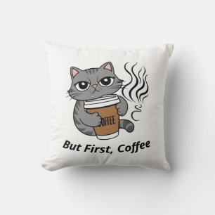 Aber zuerst, Kaffee - Personalisiert Cat Lover Kissen