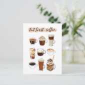 "Aber zuerst, Kaffee" Postkarte (Stehend Vorderseite)