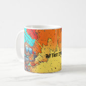 Aber zuerst, Kaffee! Robot-Cartoon-Explosion Kaffeetasse (Vorderseite Links)