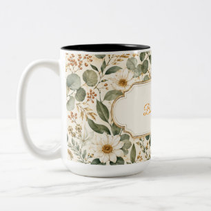 Aber zuerst Kaffee Vintage Botanical Maroon Kaffee Zweifarbige Tasse