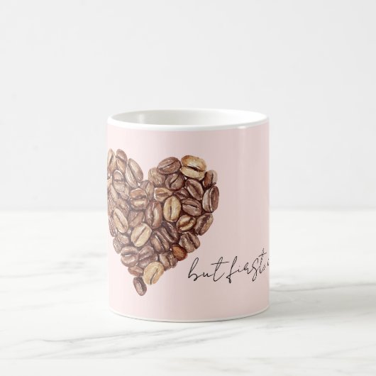 Aber zuerst, Kaffeebohnen Herz Kaffeetasse (Mittel)