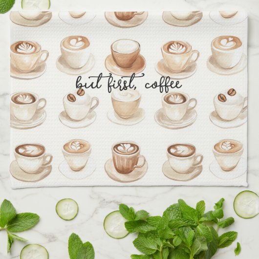 Aber zuerst, Kaffeetassen Geschirrtuch (Gefaltet)