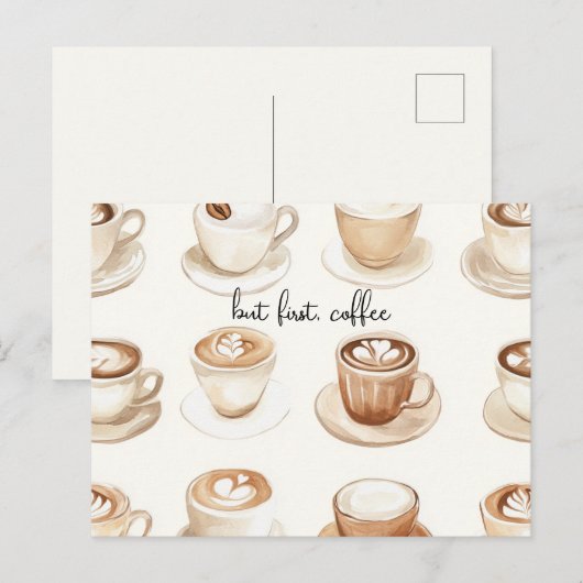 Aber zuerst, Kaffeetassen Postkarte (Vorne/Hinten)