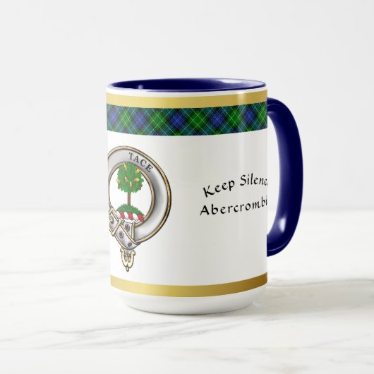 Abercrombie Clan Abzeichen Tartan & Motto Tasse (VorderseiteRechts)