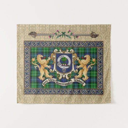 Abercrombie Clan Badge & Tartan w/Lions Wandteppich (Vorderseite (Horizontal))