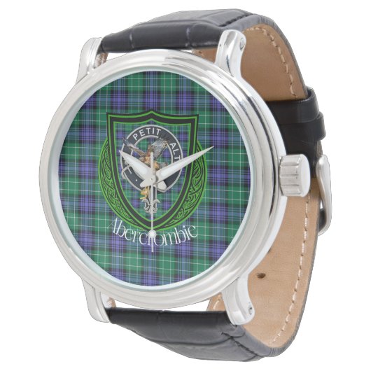 Abercrombie Scottish Clan Tartan & Wappen Armbanduhr (Schrägansicht)