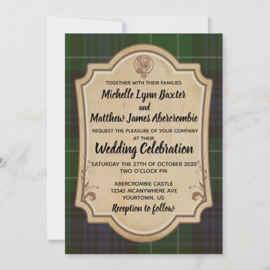 Abercrombie Tartan Hochzeit Einladung (Vorderseite)