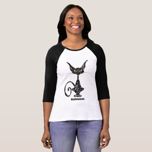 Abergläubische schwarze Katze T-Shirt (Vorne ganz)