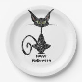 Abergläubisches schwarze Katzen-Halloween-Party Pappteller (Vorderseite)