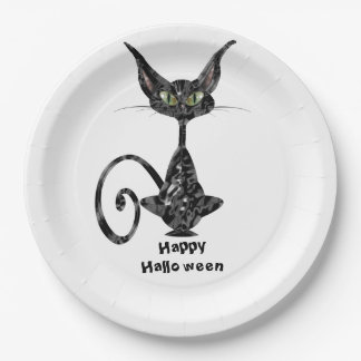 Abergläubisches schwarze Katzen-Halloween-Party Pappteller