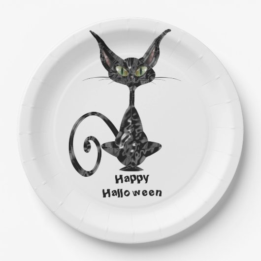 Abergläubisches schwarze Katzen-Halloween-Party Pappteller (Vorderseite)